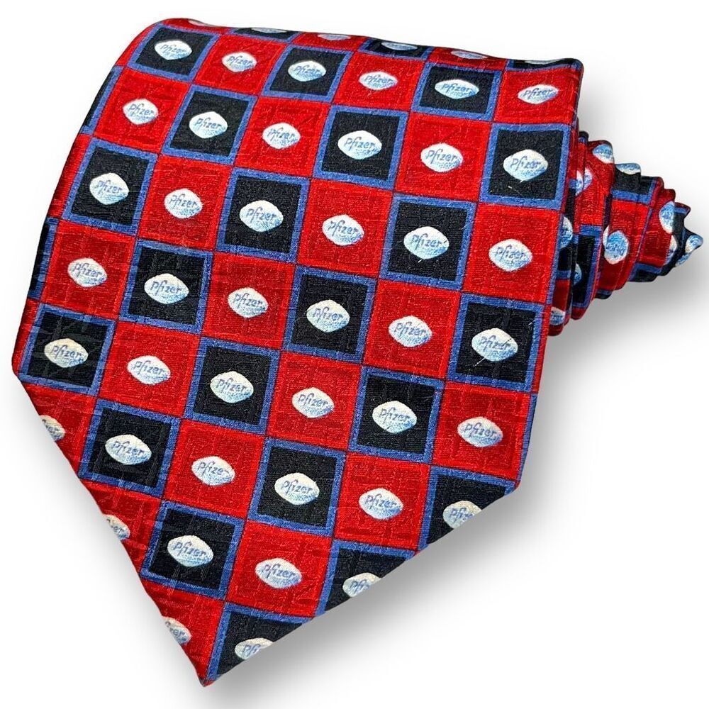 PFIZER Men’s Vintage “Little Blue” Geometric Motif Novelty Tie, 100% Silk